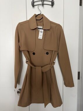 Classic Camel Trench Coat with Tie Belt